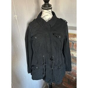 Women TORRID Size 0 Black Cargo Military Jacket Chore Coat Zip Up And Snap Front